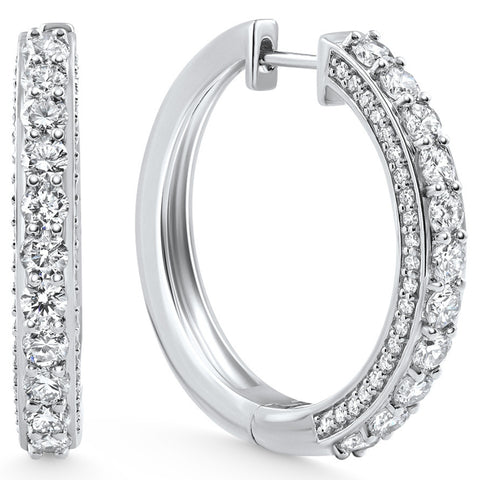 G/VS 3.50Ct Pave Diamond Hoops 14k Gold Lab Grown Women's Earrings 1.25" Tall