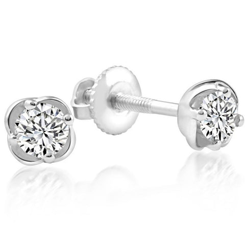 1/4 Ct T.W. Round Cut Natural Diamond Studs White Gold Screw Back Earrings