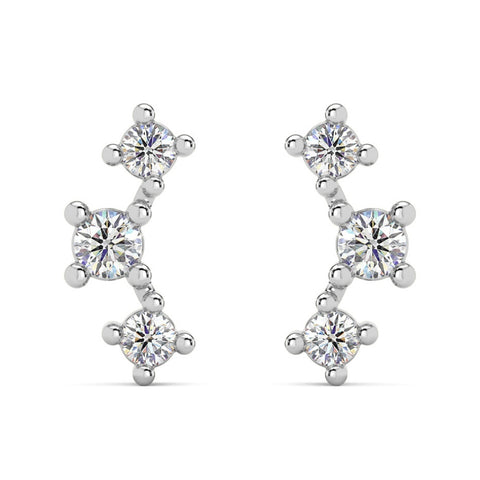 1/5Ct TW 3-Stone Diamond Crawler Earrings 14k Gold Studs Lab Grown 1/3" Tall