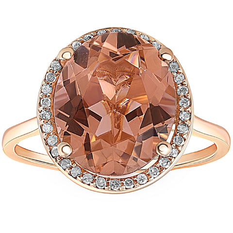 5 1/2 Ct TW Halo Diamond & Oval 10x12 Morganite Ring 14k Rose Gold