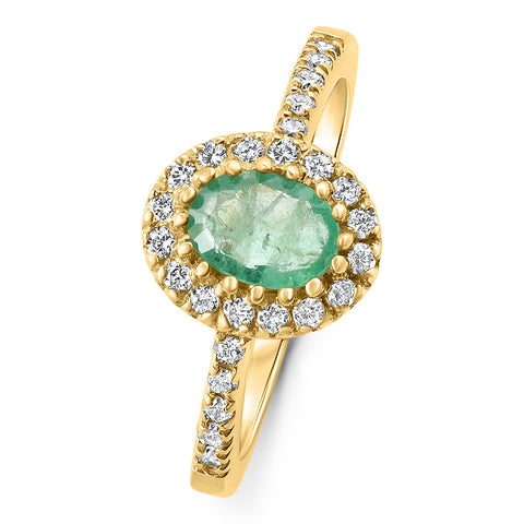 3/4Ct Oval Emerald & Lab Grown Diamond Ring 10k Gold