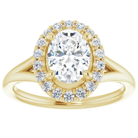 G/VS 1 1.15Ct Oval Diamond Engagement Ring 14k Yellow Gold Halo Band Enhanced