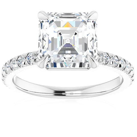 G/VS 5.33Ct Asscher Cut & Diamond Engagement Ring in White, Yellow, or Rose Gold