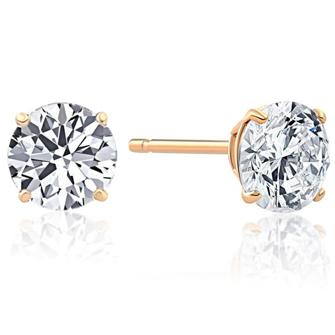 1/2Ct Round Genuine Diamond Studs Earrings in 14K Yellow Gold