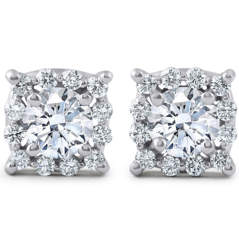 F/VS 1.40ct Cushion Halo Diamond Studs 14K White Gold Lab Grown