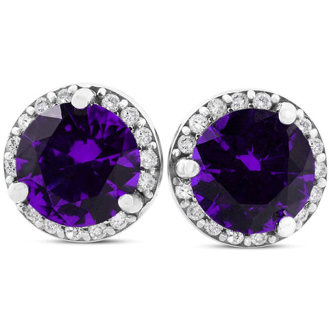 5/8ct Amethyst & Diamond Halo Studs 10K White Gold