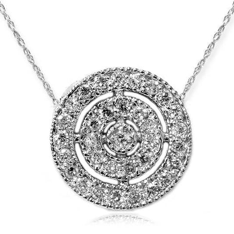 VS 3/8ct Pave Halo Diamond Circle Pendant 14K White Gold