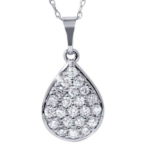 1/2ct Diamond Pave Diamond Pear Shape Cluster Pendant 14K White Gold 3/4" Tall