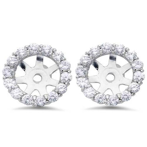 7/8ct Diamond Halo Stud Earring Jackets Solid 14K White Gold (6-6.7mm)