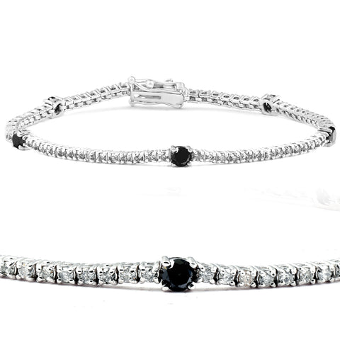 2 Ct Black & White Diamond Tennis Bracelet 14k White Gold 7"