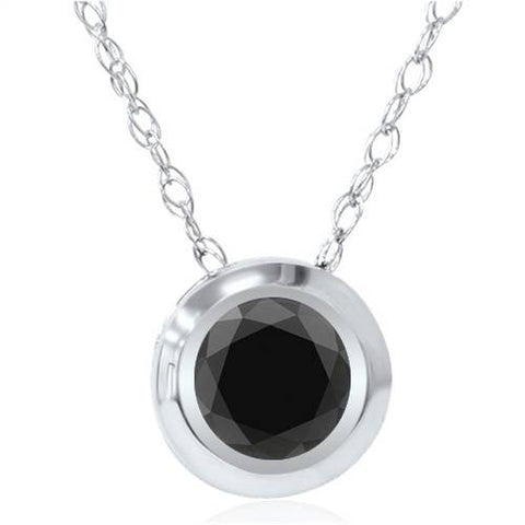 1/2ct Black Diamond Bezel Solitaire Pendant White Gold