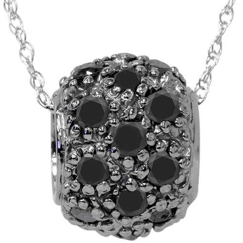 1ct Treated Black Diamond Pave Puff Slide Pendant 14K White Gold Necklace