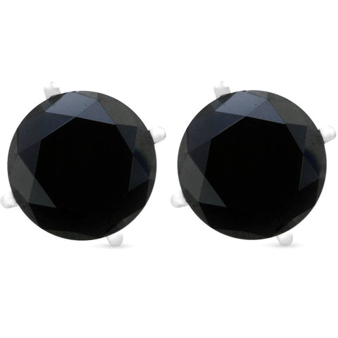 2ct Black Spinel Studs 6mm Earrings 14K White Gold