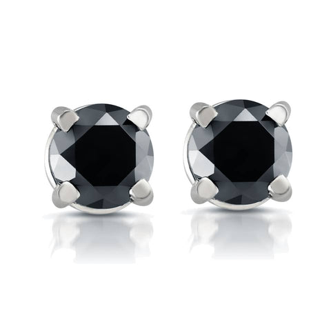 White Gold 1/2ct Round Cut Black Diamond Studs 14k