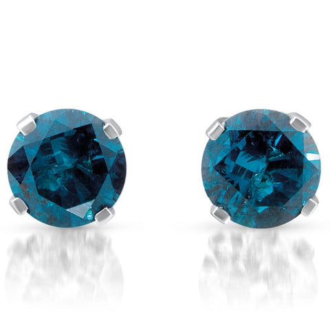 1 ct Treated Blue Diamond Studs 14K White Gold