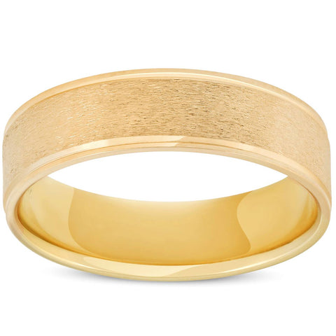 6mm Brushed Round Polished Edge 10K Yellow Gold Wedding Band