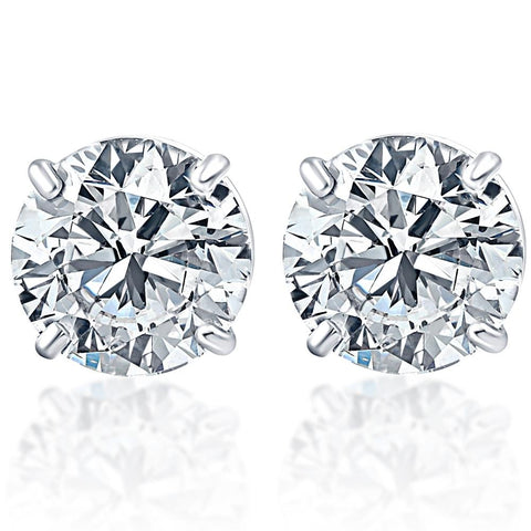 Certified DE/VS 2.56Ct TW Diamond Studs 14k White Gold Lab Grown Screw Back