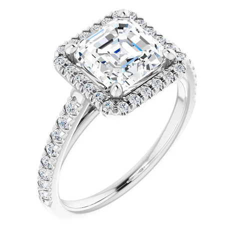 G/VS 2.50Ct Asscher Cut Moissanite & Diamond Halo Engagement Ring in 10k Gold