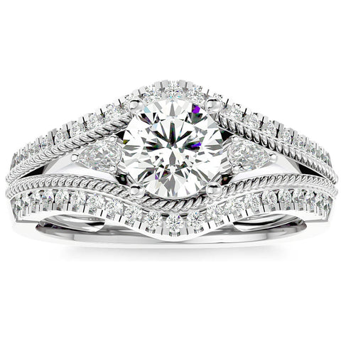 1 1/3Ct Diamond & Moissanite Designed Accent Engagement Ring in 10k Gold