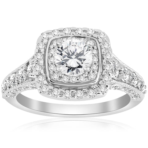 1 1/2ct Double Halo Cushion   Diamond Engagement Ring 14K White Gold