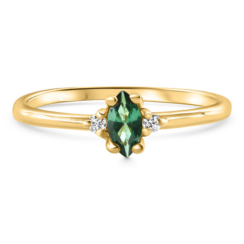 1/3Ct TW Marquise Emerald & Diamond Ring 10k Gold Lab Grown