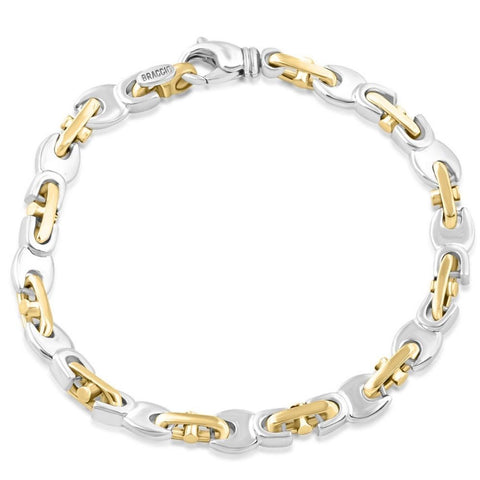 Men's Designer Mariner 14k White & Yellow Gold Two Tone Solid 5-8mm Wide High Polished Bracelet