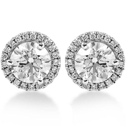 G SI1 1.65 ct Diamond Halo Studs White Gold Round Brilliant Cut Enhanced