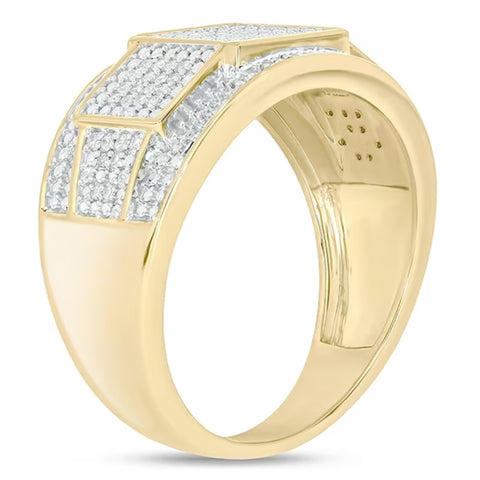 1Ct TW Diamond Men's Ring 10k Yellow Gold 12mm Wide