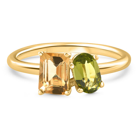 1 1/2Ct Toi Et Moi Peridot & Citrine 2-Stone Ring 10k Gold