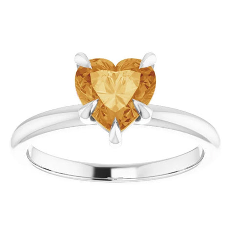 7mm Citrine Women's Heart Ring in 14k Gold 7mm Tall