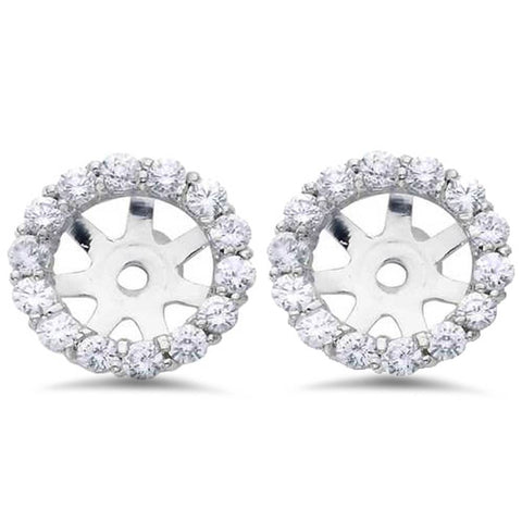 3/4ct Diamond Halo Earring Studs Jackets 14K White Gold (6-6.7mm)