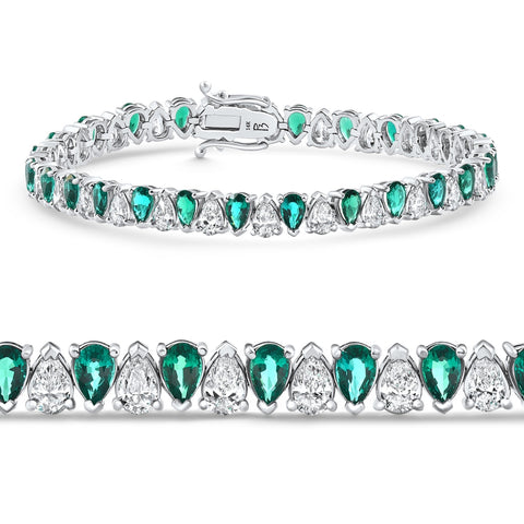 10Ct Pear Shape Emerald Diamond & Gemstone Tennis Bracelet White Gold Lab Grown