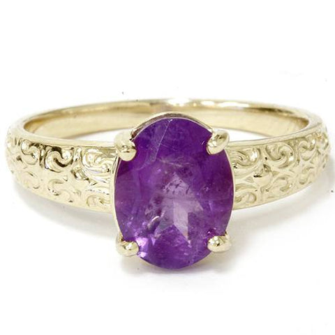 2ct Oval Amethyst   Ring 14K Yellow Gold