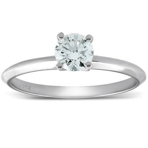 0.35Ct Round Diamond Engagement Solitaire Ring 14K White Gold