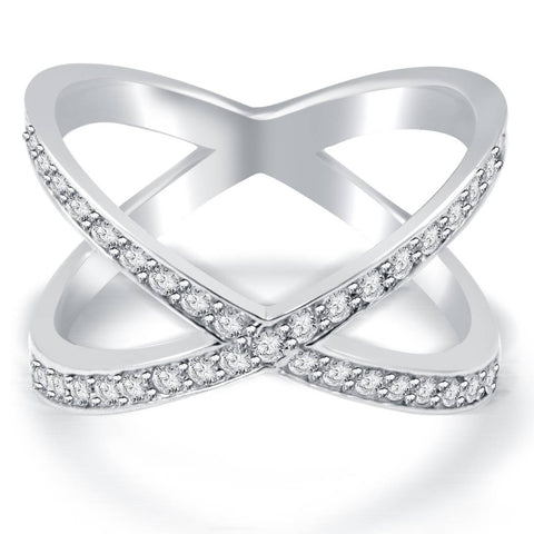 3/8ct Diamond Cris Cross Over Womens White Gold Ring