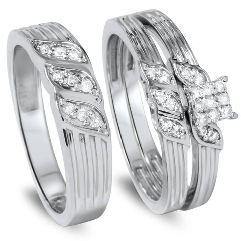 1/3ct Engagement Trio Ring Set 10K White Gold