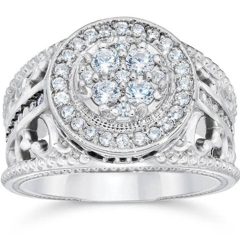 1 Carat   Halo Diamond Pave Engagement Ring 10K White Gold