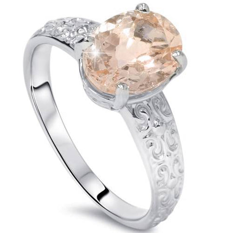 2ct Oval Morganite   Ring 14K White Gold