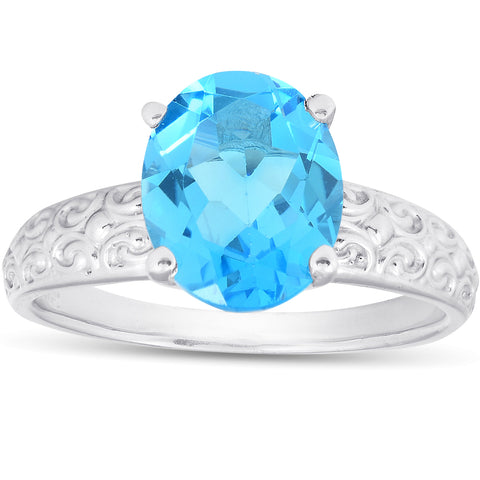 2ct Oval Blue Topaz   Engagement Ring 10K White Gold