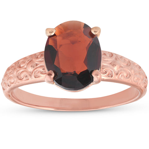 2ct Oval Garnet Solitaire   Engagement Anniversary Ring 10K Rose Gold