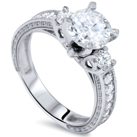 1 3/4ct   Diamond Engagement Ring 14K White Gold Enhanced