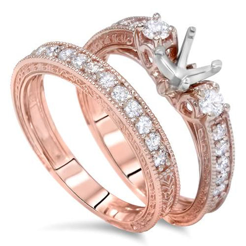 7/8ct   Engagement Ring Mount Set 14K Rose Gold