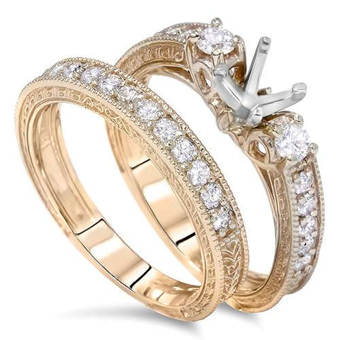 7/8ct   Engagement Ring Mount Set 14K Yellow Gold