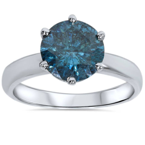 2ct Blue Diamond Solitaire Engagement Ring 14K White Gold Lab Grown