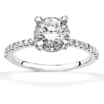 1ct Diamond Halo Engagement Ring 14K White Gold