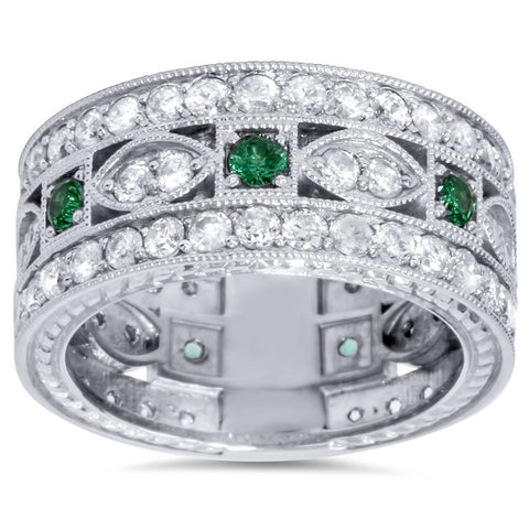 2 1/4ct   Diamond & Created Emerald 3/4 Eternity Ring 9.5mm White Gold