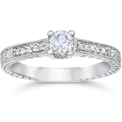 1/2ct   Round Brilliant Cut Diamond Engagement Ring 14K White Gold