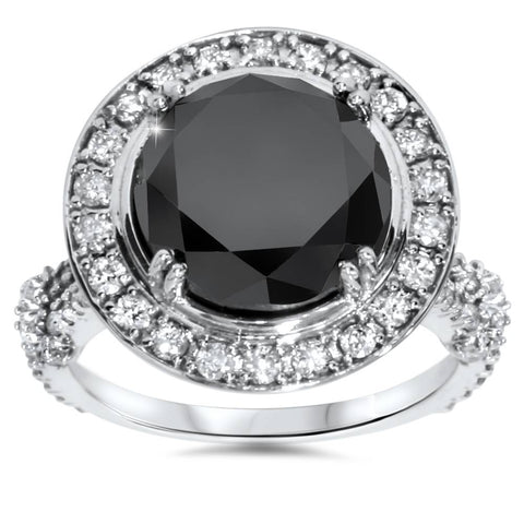 6ct Treated Black Diamond Halo   Engagement Ring 14K White Gold