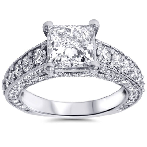 3 3/4ct Princess Cut Enhanced Diamond Engagement Ring   14K White Gold