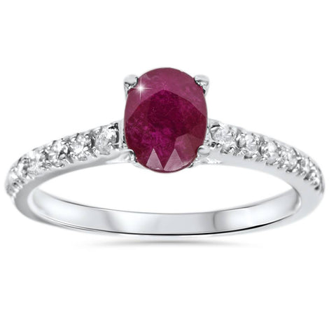 7/8ct Oval Ruby & Diamond Ring 14K White Gold